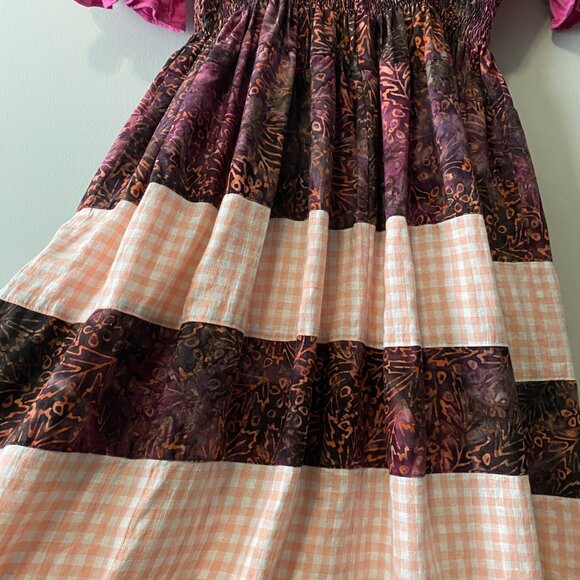 Handmade Plus Size Linen Cotton Batik Pink Multicolour Peasant Dress - Picture 11 of 16